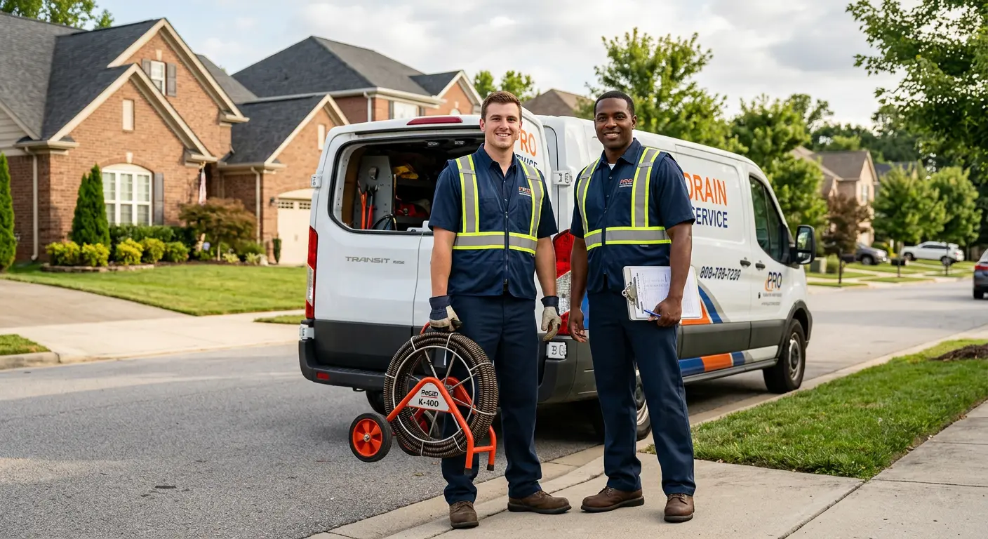 Sewer and drain service team with equipment ready for work in Portland